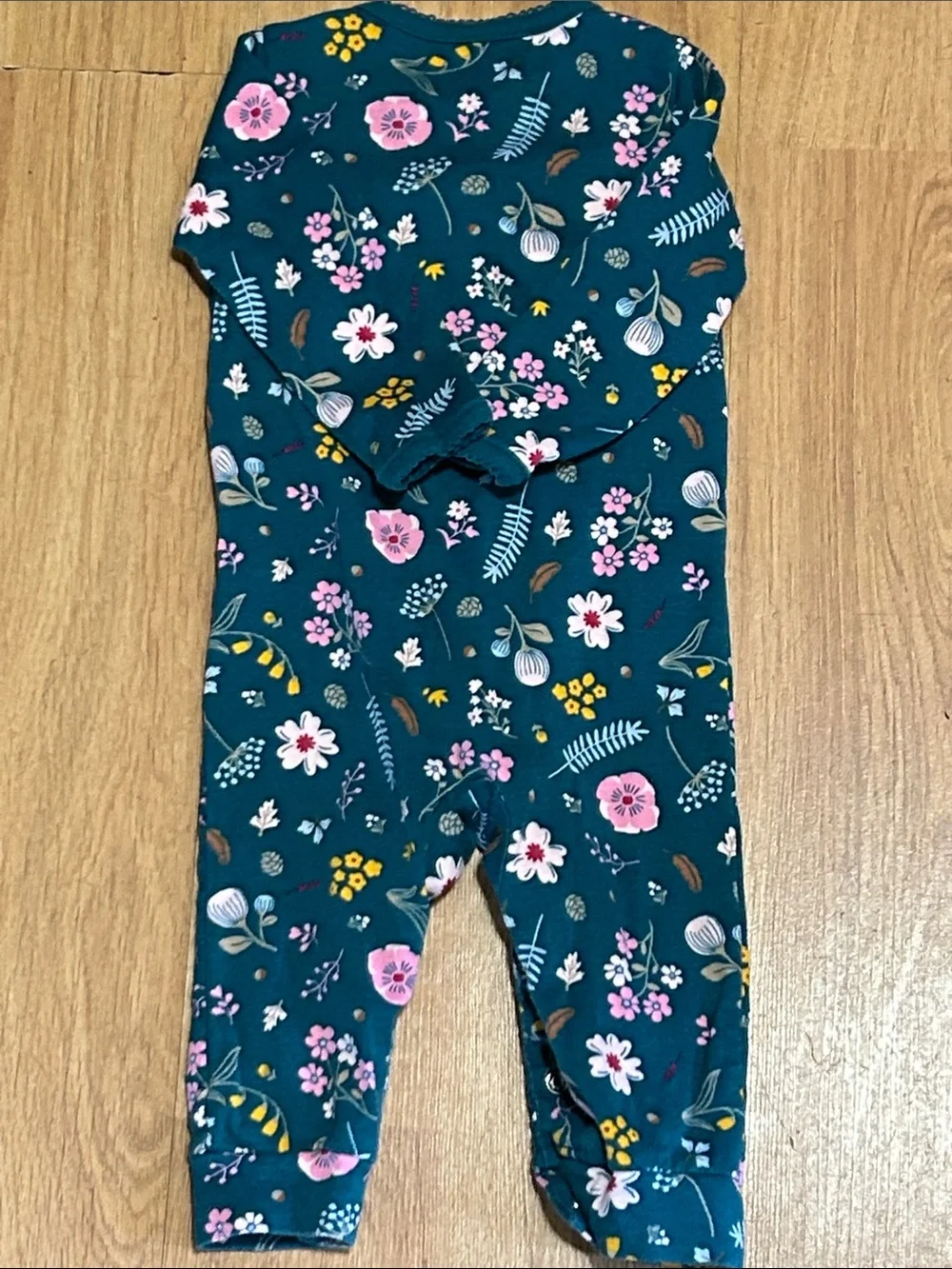 Carter's Teal Floral Footie One-Piece with Pink Accents